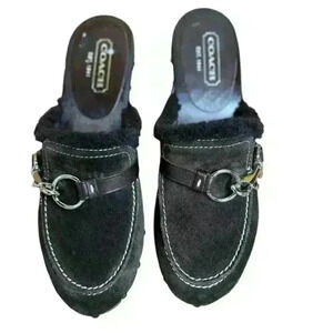 COACH REGINA BROWN SUED SHEARLING UPPER STUDDED WOOD Heel CLOG SIZE 7